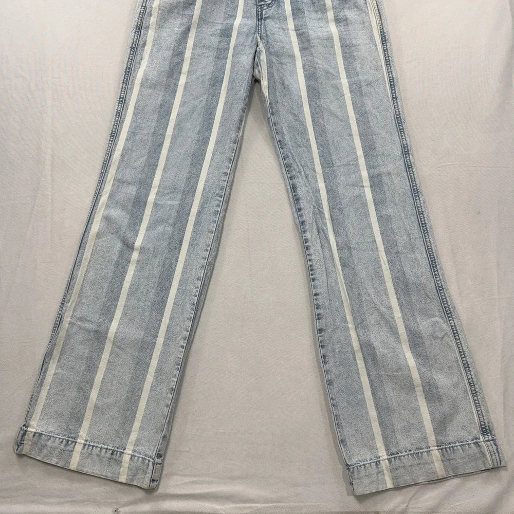 KanCan Jeans Wide Leg Striped High Rise Button Fly Blue White Womens 11/29